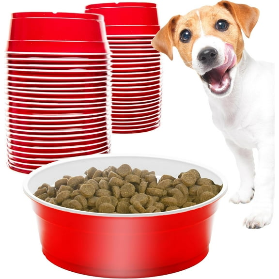 YANTONG Party Dog Disposable Red Cup Style Pet Food Bowls for Cats and Dogs - 50 Small Size Bowls