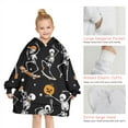 thumbnail image 6 of Black Halloween Dancing Skeletons Blanket Hoodies for Kids 6-13YR Oversize Wearable Blanket Hoodies for Boys Girls Teens, 6 of 7