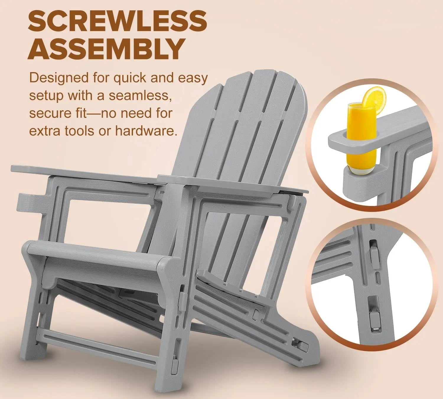 ENFIRE Adirondack Chair HDPE – Weather-Resistant, Tool-Free 5-Minute Assembly for Patio, Fire Pit, or Lawn Gray