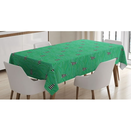 

Lighthouse Tablecloth Abstract Ocean Waves Pattern Swirl Stripes Nautical Vintage Marine Icons Rectangular Table Cover for Dining Room Kitchen 52 X 70 Inches Green Black White by Ambesonne