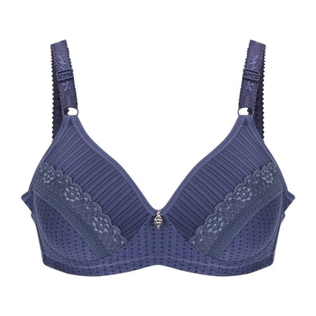 YWDJ Push up Bras for Women Plus Size Wide Back Wide Strap Lounge Bras Wirefree Comfortable Bras Adjustable Straps Half Cup Wrap Bras Padded Comfortable Bras Sleep Bras Navy 2XL