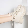 thumbnail image 4 of RUIYANQI Women's Buckle Strap Combat Thin Wool Boots Side Zip Platform Sole Round Toe Leather Casual Winter Booties For Women White Women Sandal, 4 of 7