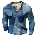 thumbnail image 3 of Hfolob Mens Polo Shirts Male Large Size Base Shirt Print Casual Collarless Long Sleeve Button Shirts Mens Blouses, 3 of 3