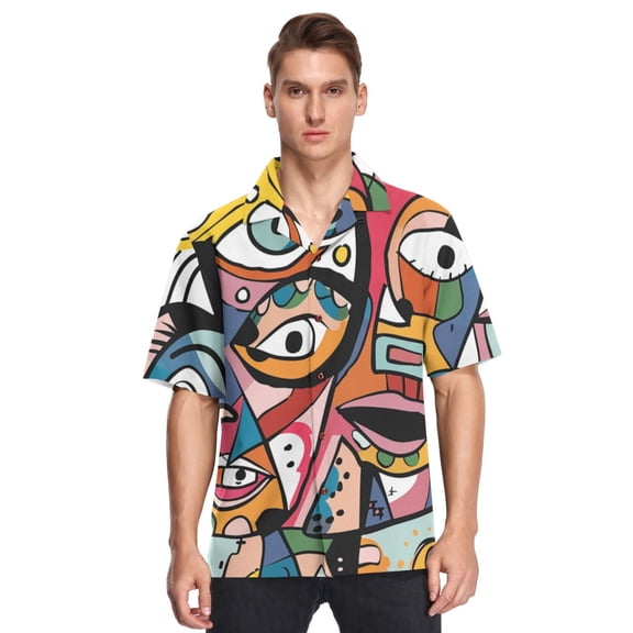 Ckdifva Doodle Abstract Character Mens Button Down Short Sleeve Shirt Casual Shirts Beach Hawaiian Shirts