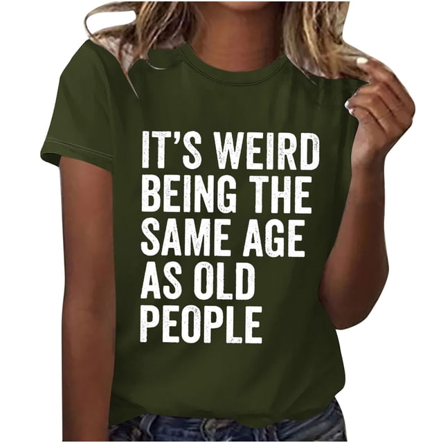 Camisas de Trabajo de Manga Corta para las Mujeres Blusa de Impresión de Carta Divertida, Camiseta de Cuello Redondo para Casual Y Diario