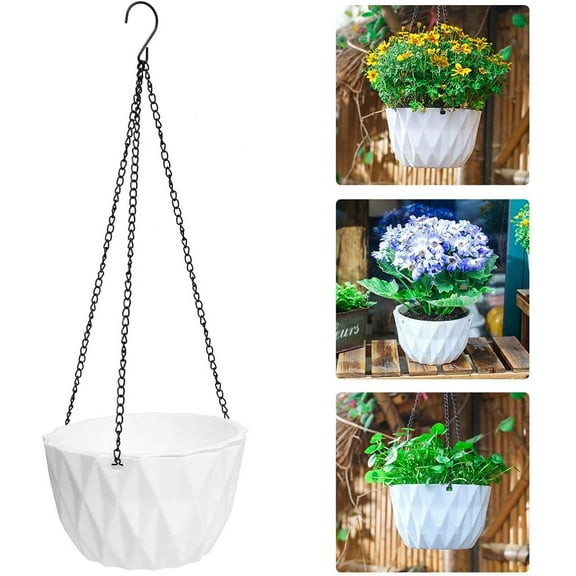 2 Packs Hanging Planter Flower Pot with Chain and Hook Indoor Outdoor White