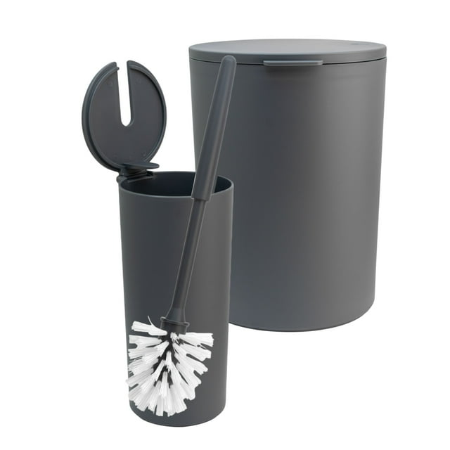 Set Accesorios para Baño, Incluye Cesto, Escobilla y Porta Escobilla, Juego Decorativo para Baño, Hecho de Plástico, 3 Piezas, Coza, Color Gris Oscuro