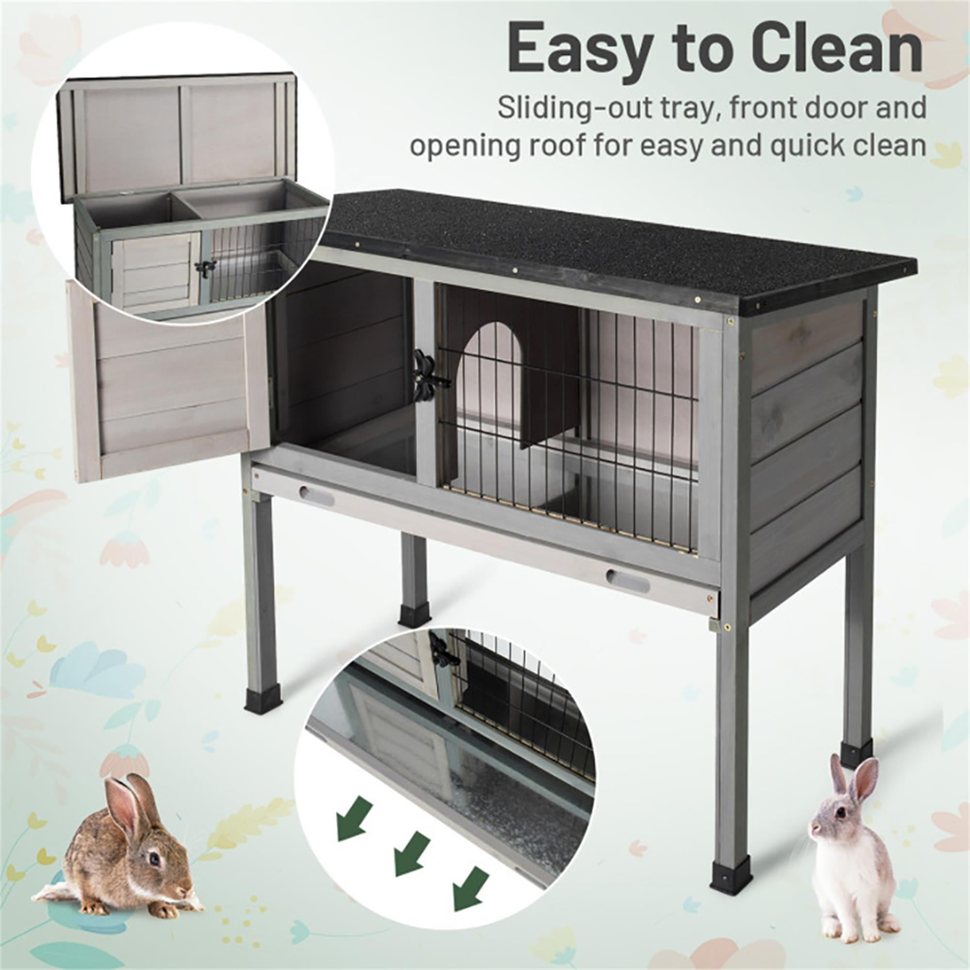 resenkos 33" Outdoor Rabbit Hutch, Wood Guinea Pig Hutch, Indoor Small Animal House Pet Cage, Gray