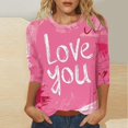 thumbnail image 2 of Outfmvch oversized tshirts for women workout tops for women Love Heart Grahic Valentines Day Shirts 3/4 Sleeve Pullover Blouse heart sweater for women Three Quarter Sleeve Valentines Tops Pink 1 M, 2 of 4