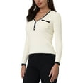 thumbnail image 5 of INSPIRE CHIC Women's Knit Top Contrast Color Long Sleeve V Neck Fitted Ribbed Tops XL White, 5 of 6