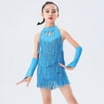 thumbnail image 5 of Otqutp Girls Sequin Tassel Dress Fringe Rhinestone Cut Out Ballet Dresses Halter Cute Shinny Dancewear with Gloves, 5 of 8