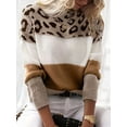 thumbnail image 2 of Women'S Leopard Printed Striped Sweater Crewneck Knitted Long Sleeve Color Block Pullover Dark Brown XXXL, 2 of 3