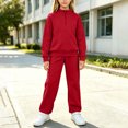 thumbnail image 5 of LWFFDAW Girls 2 Piece Set Fall Long Sleeve Quarter Zip Mock Neck Sweatshirt and Wide Leg Pants Loose Comfy Sweatsuit Sets, 5 of 8