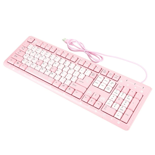 Teclado ultrafino rosa, USB con cable largo, adorable patrón de gato de dibujos animados, resistente al agua, altura ajustable, ergonómico, Universal Vogacara EL011773-00