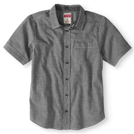 Boys Short Sleeve Plaid Button Up Top