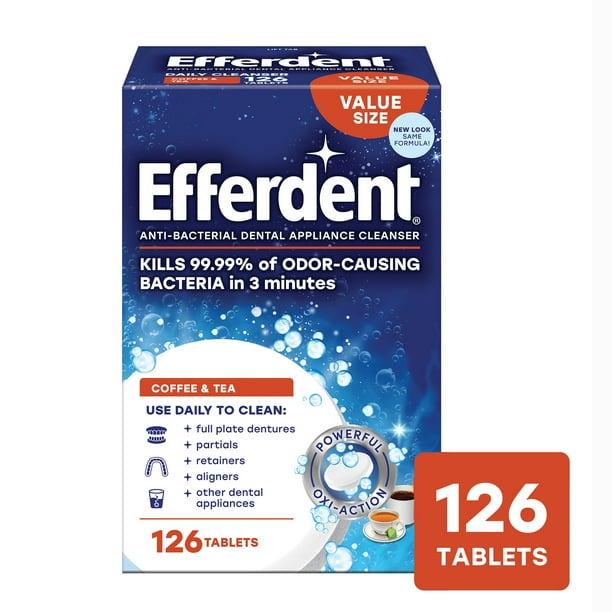Efferdent Retainer & Denture Cleaner Tablets, Coffee & Tea, 126 Count