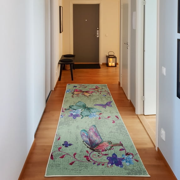 Butterfly Decorative Rug, Springtime Flying Moths on Vintage Style Background Wings Transformation, Quality Carpet for Bedroom Dorm and Living Room, 6 Sizes, Pale Green, by Ambesonne