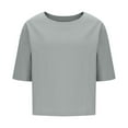 thumbnail image 4 of TKLPEHG Womens 3/4 Sleeve Dressy Tops Crew Neck Three-quarter Sleeve Tshirt Summer Classic Solid Color Tshirt Loose Fitted Basic Tops Casual Blouses (Gray,M), 4 of 6