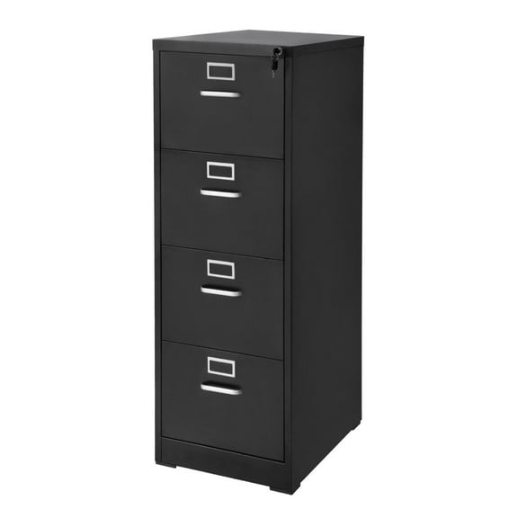 4 Drawer File Cabinet with Lock, Metal Filing Cabinet for Office Home, Vertical Storage Cabinet with Hanging Rod, A4/Letter Legal Size, Heavy Duty Easy Assembly (Black)