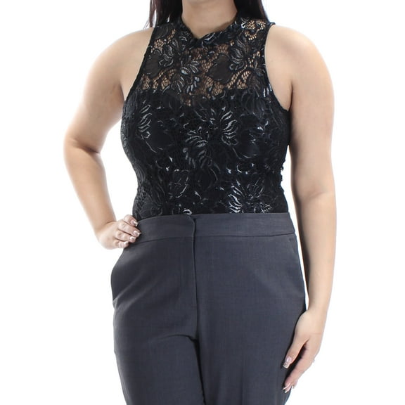 MATERIAL GIRL $45 Womens New 1344 Black Floral Lace Body Suit Top L Juniors B B