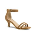 thumbnail image 1 of BLISSFUL STEP Women's Shoes Faux Suede Ankle Strap Kitten Heel Slide Straps Solid Sandals  Brown 9, 1 of 7