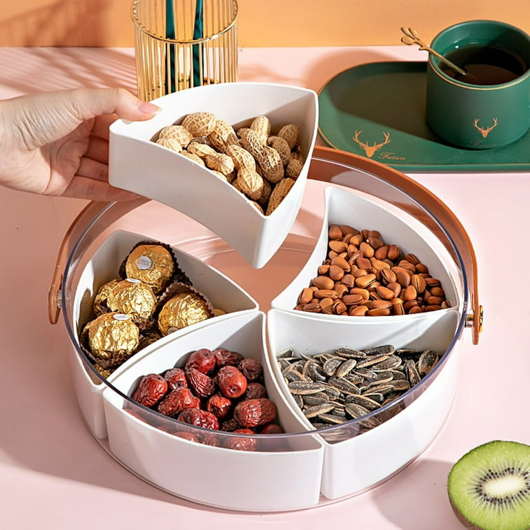 Veggie Tray with Lid&Handle Divided Serving Platter Round Snackle Box  Charcuterie Container Plastic Food Compartment Party Storage Large Snack  Organizer for Appetizer Fruit Nuts Vegetable Relish 