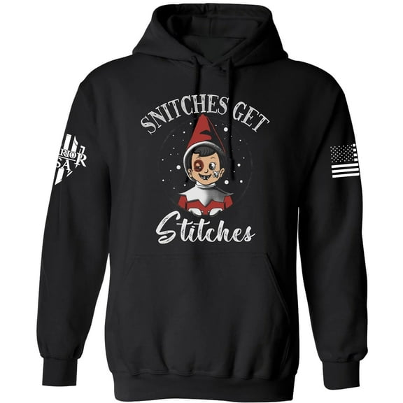 Warrior USA | Snitches Get Stitches Hoodie – Black, Cotton Blend, Screen Printed in The USA, American Made, Regular Fit, 3X-Large