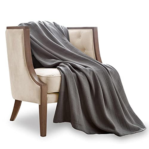 Vellux 1B07216 Cotton 360 GSM Breathable Waffle Weave Herringbone Blanket Machine Washable Bed Sofa Blankets, Twin, Grey