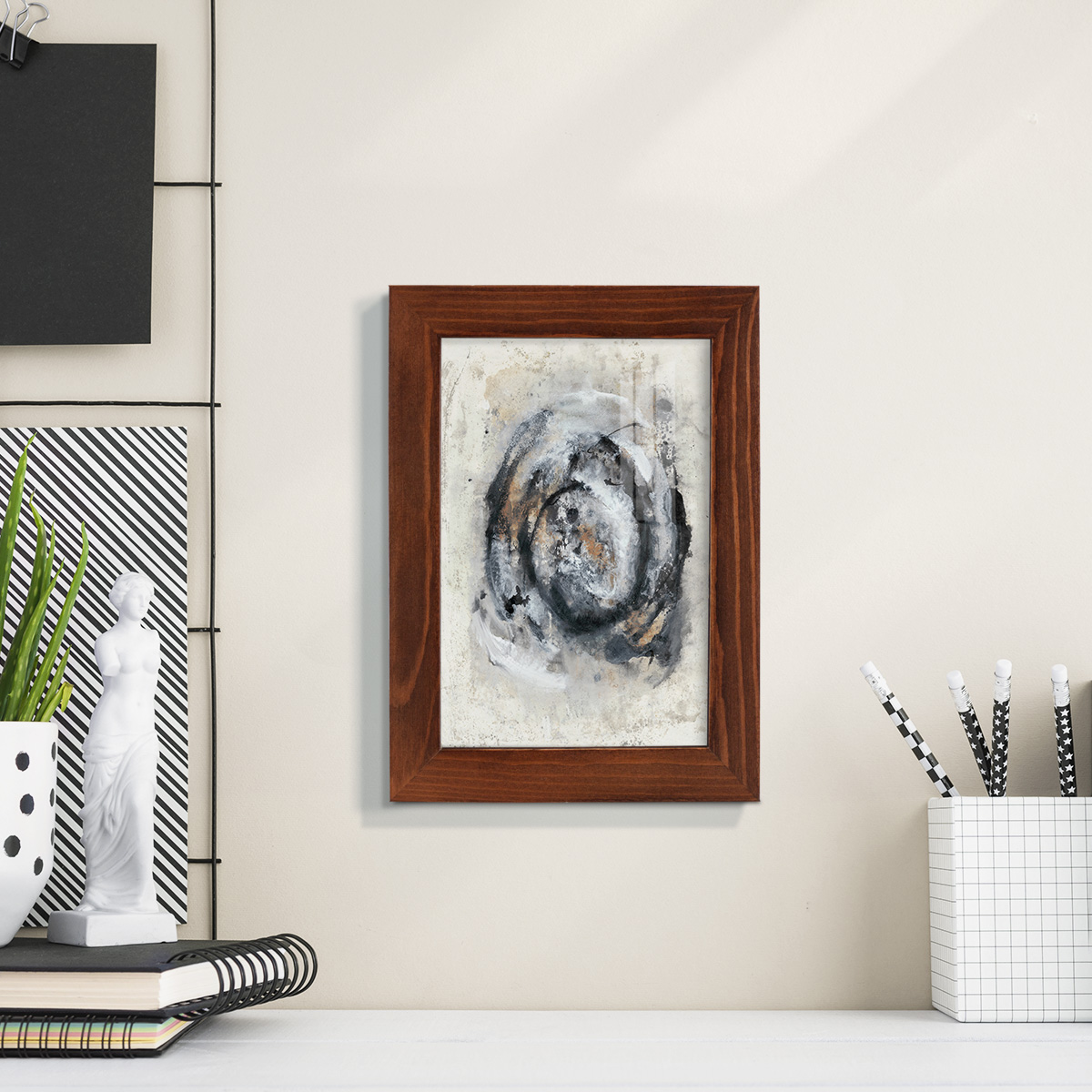 Circular Energy IV -Framed Print w/glass-Chestnut