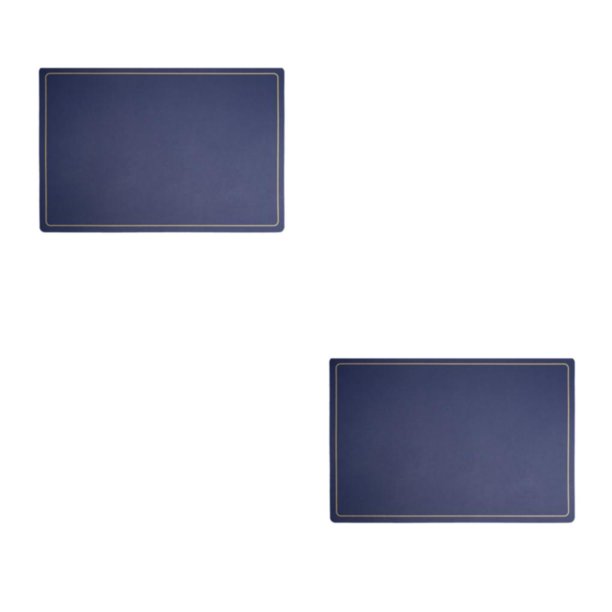 Injueey Manteles individuales rectangulares de estilo, alfombrilla de cuero, posavasos, almohadilla de café aislante, de comedor resistente a borde dorado/azul 2Conjunto