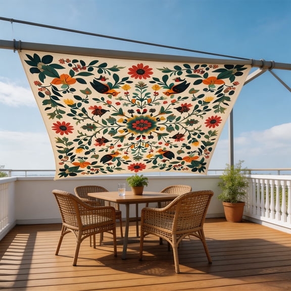 Bohemian Floral Sun Shade Sail, Shade Sails for Patio Outdoor, Rectangle UV Blocking Canopy, Waterproof Design, Vintage Flower Pattern, Patio & Balcony Use, Colorful Boho Print