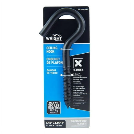 

1 Pc Wright Medium Matte Black Black Steel 4-3/16 In. L Ceiling Hook 200 Lb 1 Pk