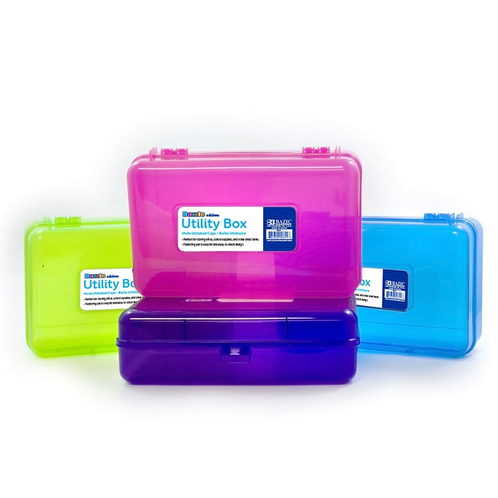 BAZIC Plastic Pencil Case Utility Storage Box, Bright Color, Multi Purpose Organizer for Pens