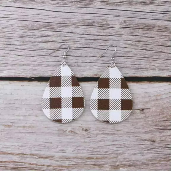 Christmas Earrings Red Plaid Buffalo Leather Teardrop Women Fall Jewelry Gifts