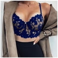 thumbnail image 2 of Penkiiy Women Lingerie Women's Sheer Lace Bralette Sexy Spaghetti Strap Unlined V-Neck Bra Full Coverage Non-Padded Underwire Bralettes Sexy Lingerie Blue Bras, 2 of 4