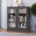 thumbnail image 3 of Palace Imports 100% Solid Wood 3-shelf Bookcase with Adjustable Shelves and Glass Doors, Gray, 3 of 5