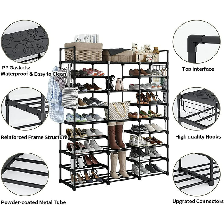WEXCISE Portable Shoe Rack with Door, 64 Pairs Cabinet Easy Assembly,  Plastic Adjustable Shoe Storage Organizer Stackable Detachable Free  Standing DIY