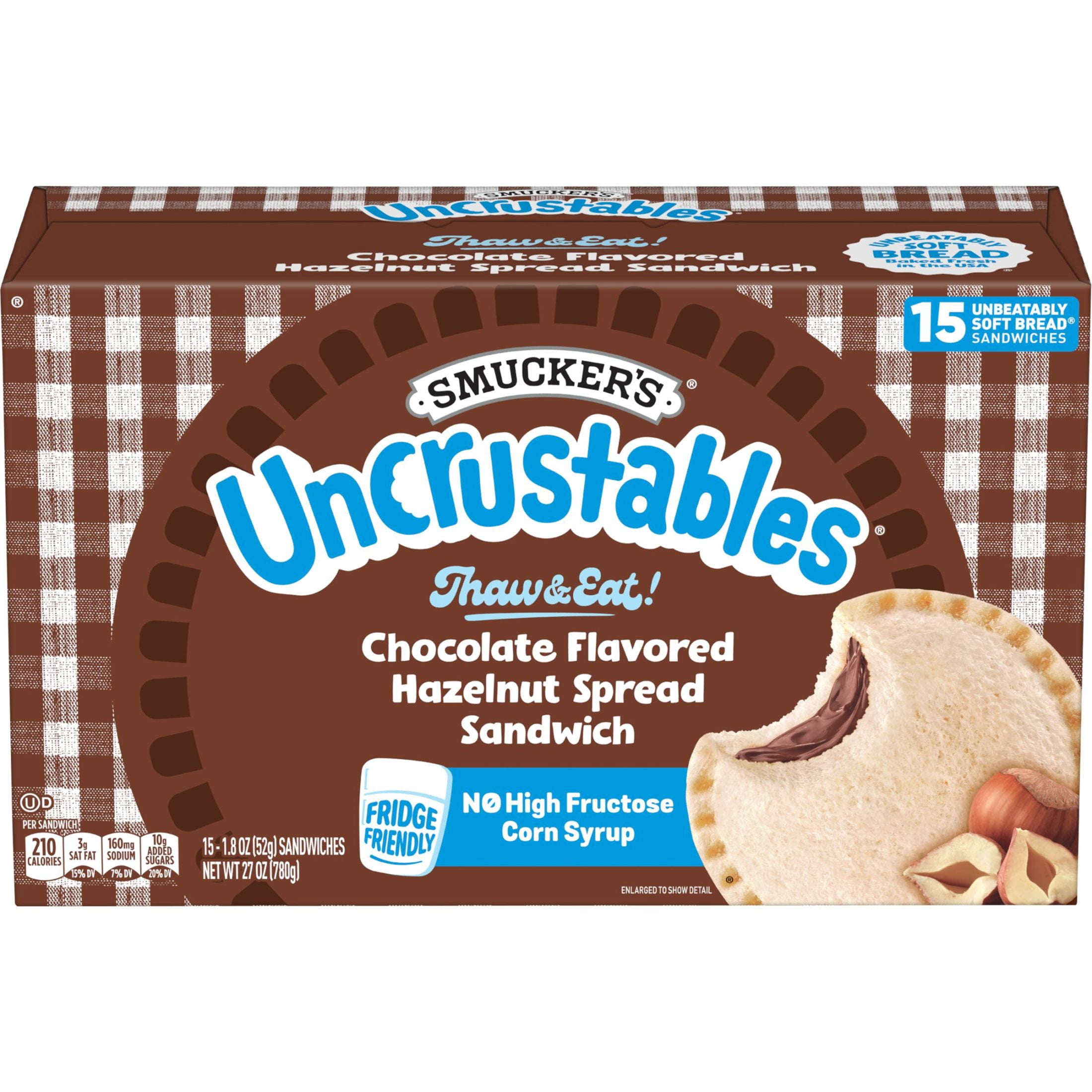 Smucker’s Uncrustables Chocolate Flavored Hazelnut Spread Sandwiches, 15 Count, 1.8 oz Each, Frozen