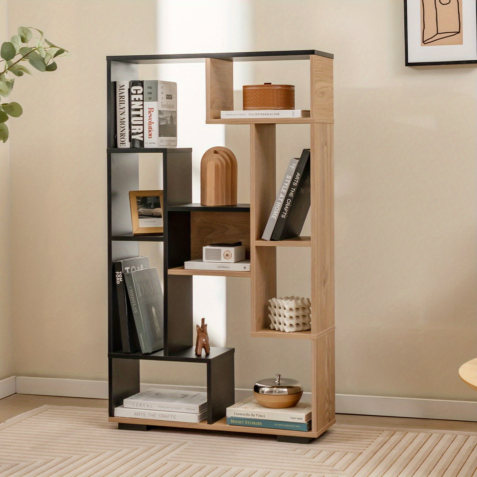 47 Inch Tall Bookshelf Modern Geometric Bookcase with Open Shelves for Home Walmart