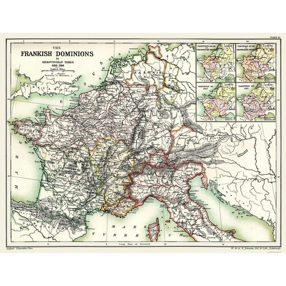 Historic Map - Frankish Dominions Merovingian 486-768 - Poole 1902