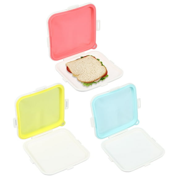 Evjurcn 3 Pcs Sandwich Containers Silicone Sandwich Storage Box Heat Resistant Sandwich Box with Lid BPA-Free Sandwich Holder Reusable Sandwich Box Container for Fruit Snacks