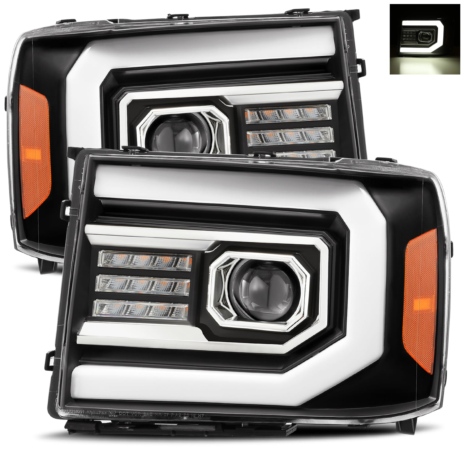 DWVO Projector headlights assembly Compatible with 2007-2013 GMC Sierra 1500/ GMC Sierra 2500HD 3500HD 2007 2008 2009 2010 2011 2012 2013 2014 Led Drl Headlamp