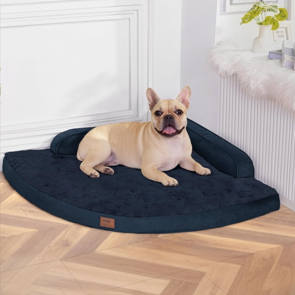 Cama ortopédica para perros MEKIY, grande, azul marino, con laterales impermeables