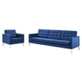 thumbnail image 1 of Tufted Armchair and Sofa Set, Faux Leather, Silver Blue Navy, Modern Contemporary Urban Design, Living Lounge Room Hotel Lobby Hospitality, 1 of 6