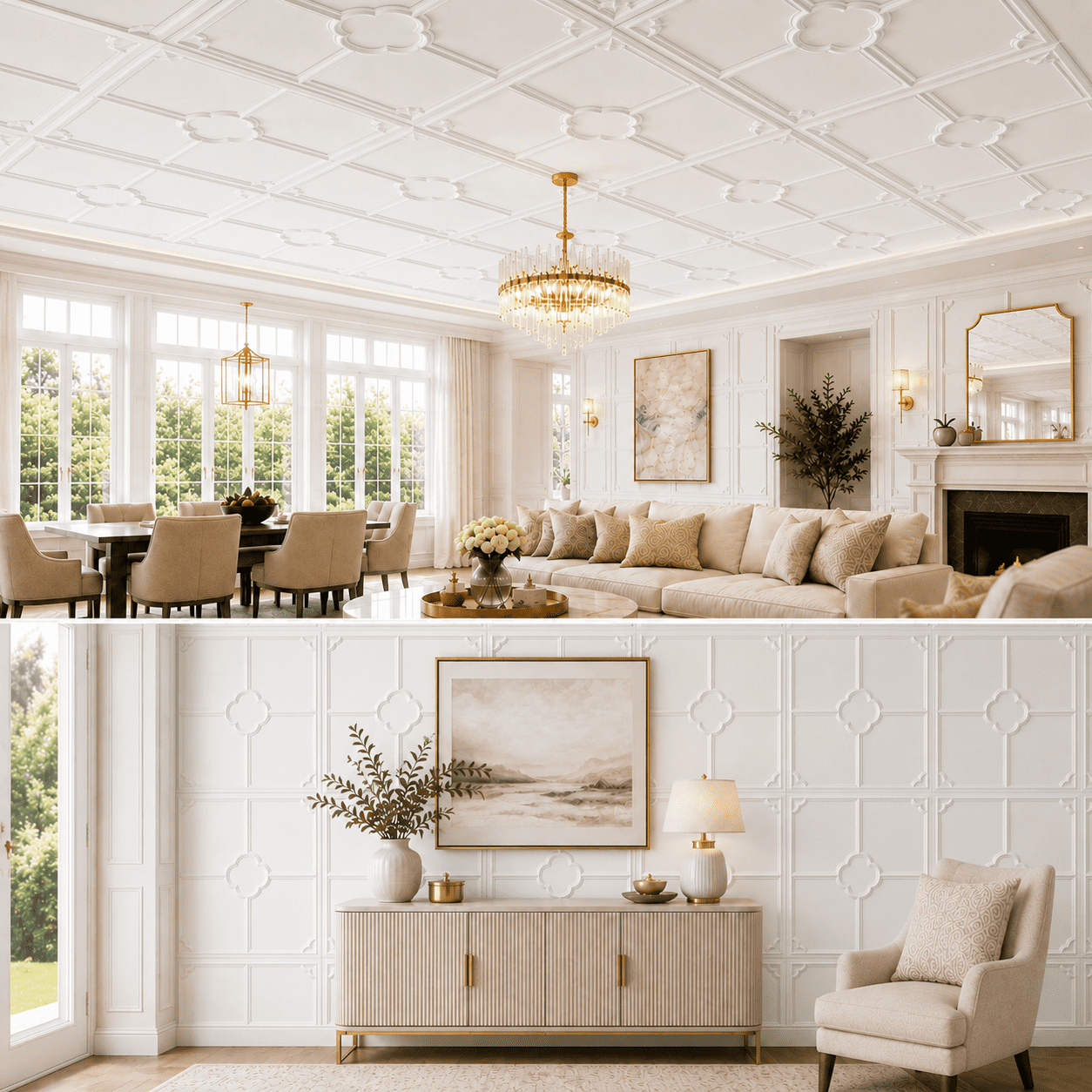 Yeslife 12-Pack Decorative Ceiling Tiles, 2 x 2 ft White Embossed Panels, Waterproof Lightweight Drop-in Glue-up for Living Room Kitchen Bathroom, 48 sq ft