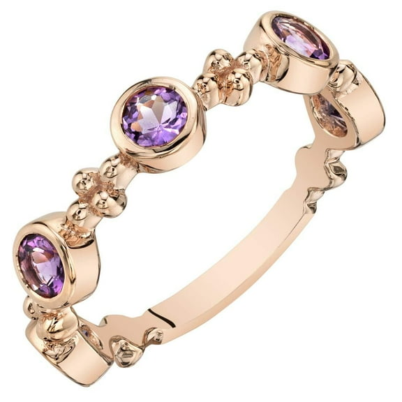 PEORA Amethyst 5-Stone Tiara Stackable Ring Band for Women 925 Rose Gold-tone Sterling Silver, Natural Gemstone, 0.75 Carat total Round Shape, Size 9