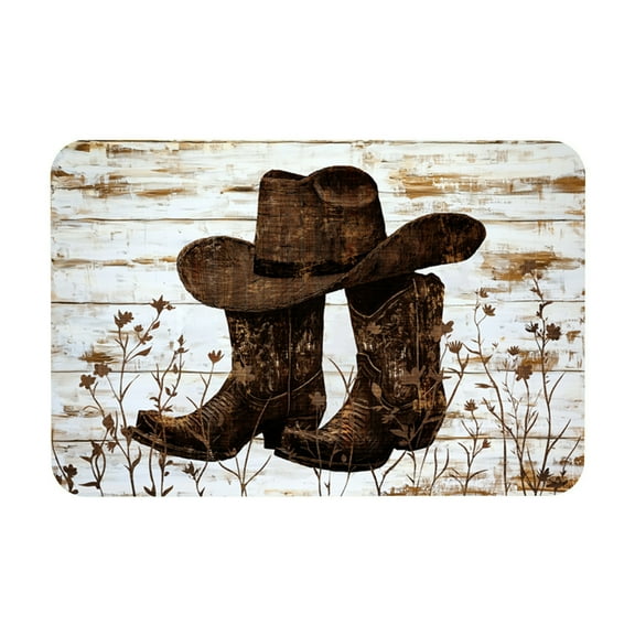 Household Retro Style Wood Cowboy Hat And Boots Floor Mats Water-Absorbing Diatom Mud Floor Mat Non-Slip Floor Mat