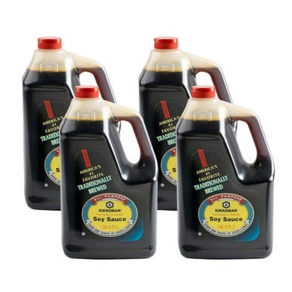Kikkoman Traditionally Brewed Soy Sauce - 1 Gallon Container, 4/Case | Authentic Flavor