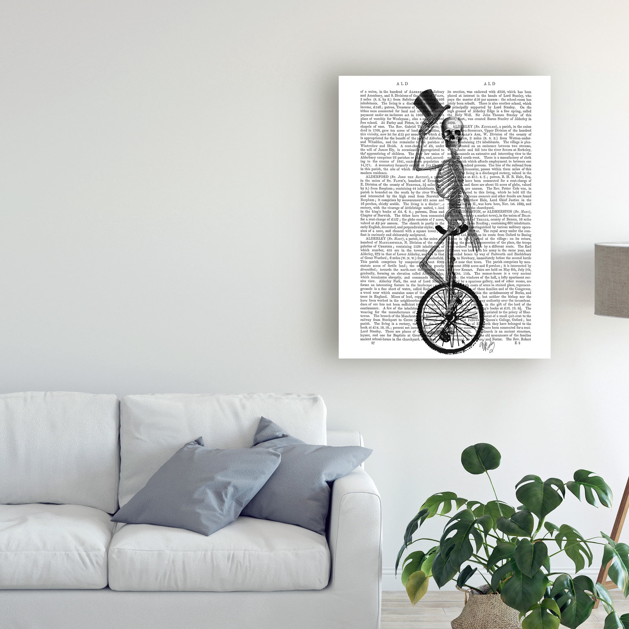Trademark Fine Art 'Skeleton On Unicycle' Canvas Art by Fab Funky