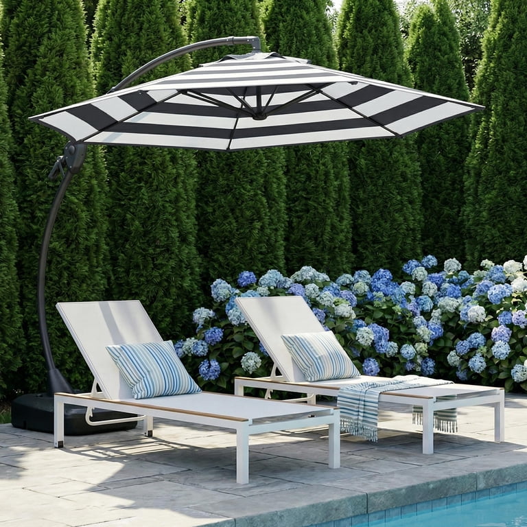 Everite 11 ft Offset Cantilever Patio Umbrella with Base, Large Aluminum Outdoor Umbrella for Pool & Deck, Black/White Everite 11 ft Offset Cantilever Patio Umbrella with Base, Large Aluminum Outdoor Umbrella for Pool & Deck, Black/White